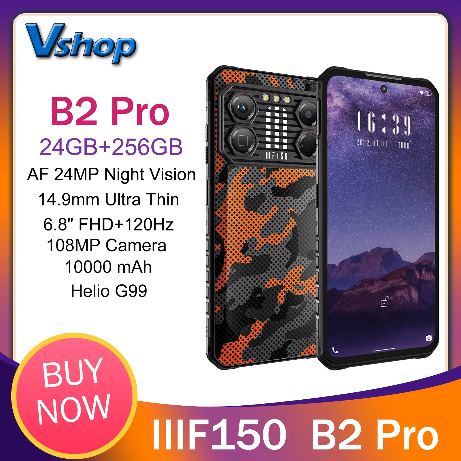 IIIF150 B2 Pro ߰ ޴, 24GB(12 + 12)+ 256GB 108MP ī޶, 6.8 ġ ȭ, 10000mAh, ȵ̵ 13 MTK Helio G99 4G NFC Ʈ